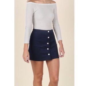 Altar’d State Blue Corduroy High Waisted Button Up Mini Skirt